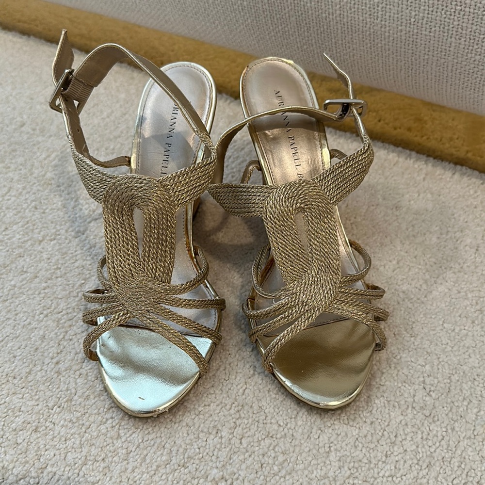 Golden Adrianna Papell Boutique cork wedges sandals Size 7.5/ 8 EUR size 39